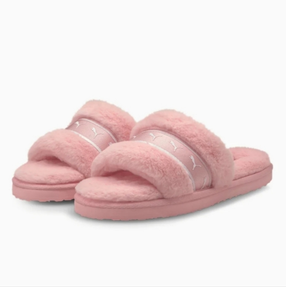 PUMA Fluff Remix Women's Slipper Slide Slip On Lotus Puma White Light Pink - Picture 4 of 16
